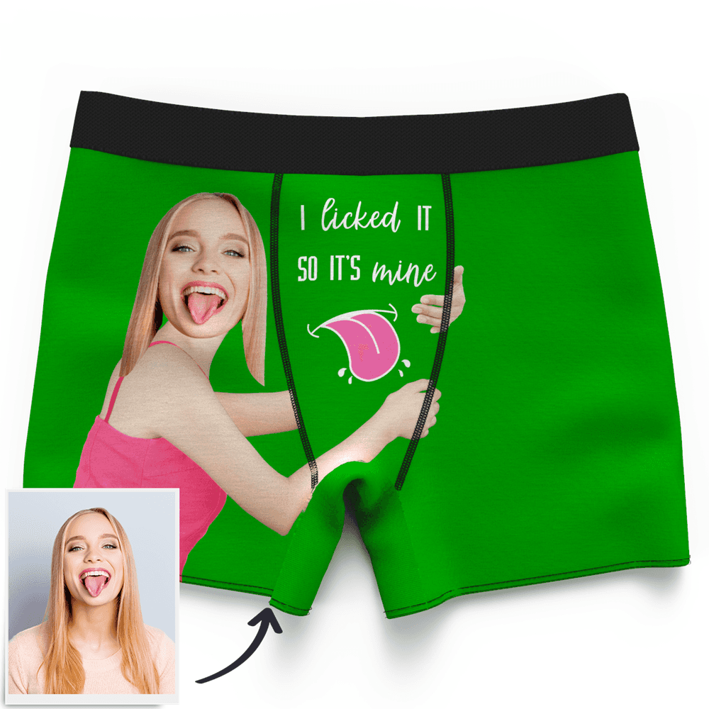 Men's Custom Face On Boxer Shorts Custom Waistband Text I licked ITSO IT'S mine Gift For Him - MyFaceBoxer