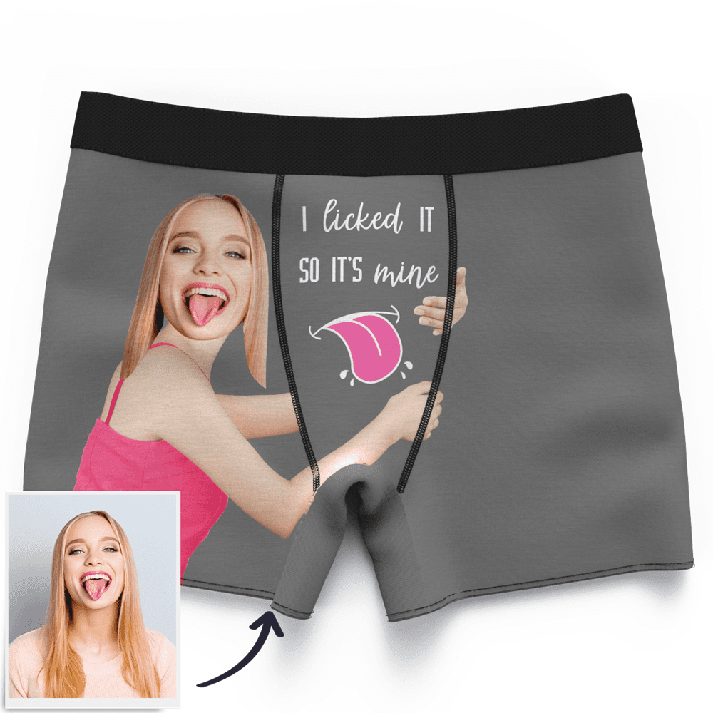 Men's Custom Face On Boxer Shorts Custom Waistband Text I licked ITSO IT'S mine Gift For Him - MyFaceBoxer