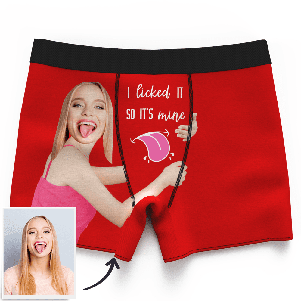 Men's Custom Face On Boxer Shorts Custom Waistband Text I licked ITSO IT'S mine Gift For Him - MyFaceBoxer