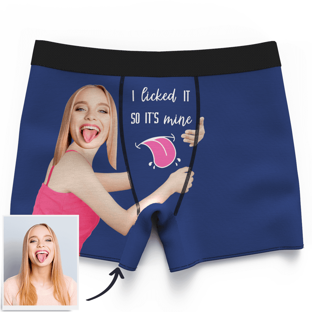 Men's Custom Face On Boxer Shorts Custom Waistband Text I licked ITSO IT'S mine Gift For Him - MyFaceBoxer