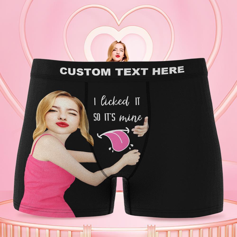 Men's Custom Face On Boxer Shorts Custom Waistband Text I licked ITSO IT'S mine Gift For Him - MyFaceBoxer