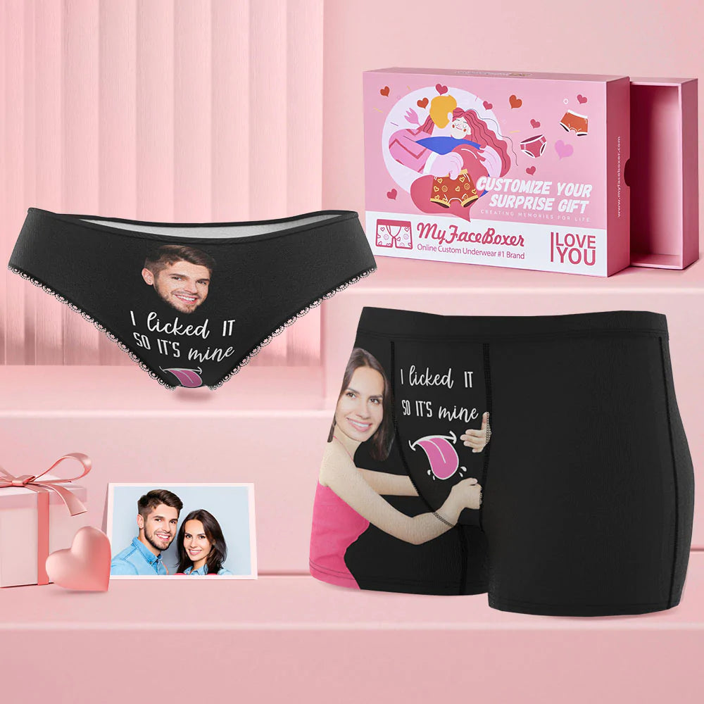 Custom Face Matching Underwear for Couples I Licked It Valentine's Day Gift - MyFaceBoxer