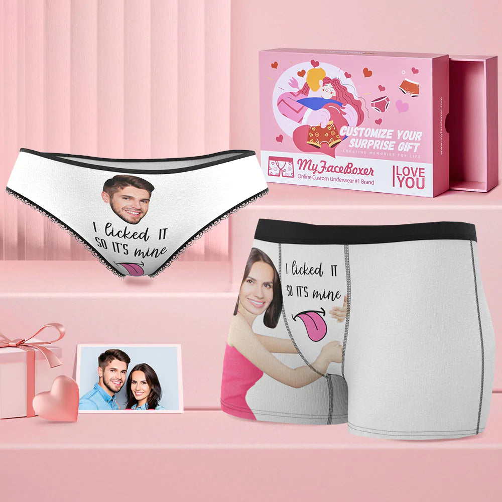 Custom Face Matching Underwear for Couples I Licked It Valentine's Day Gift - MyFaceBoxer