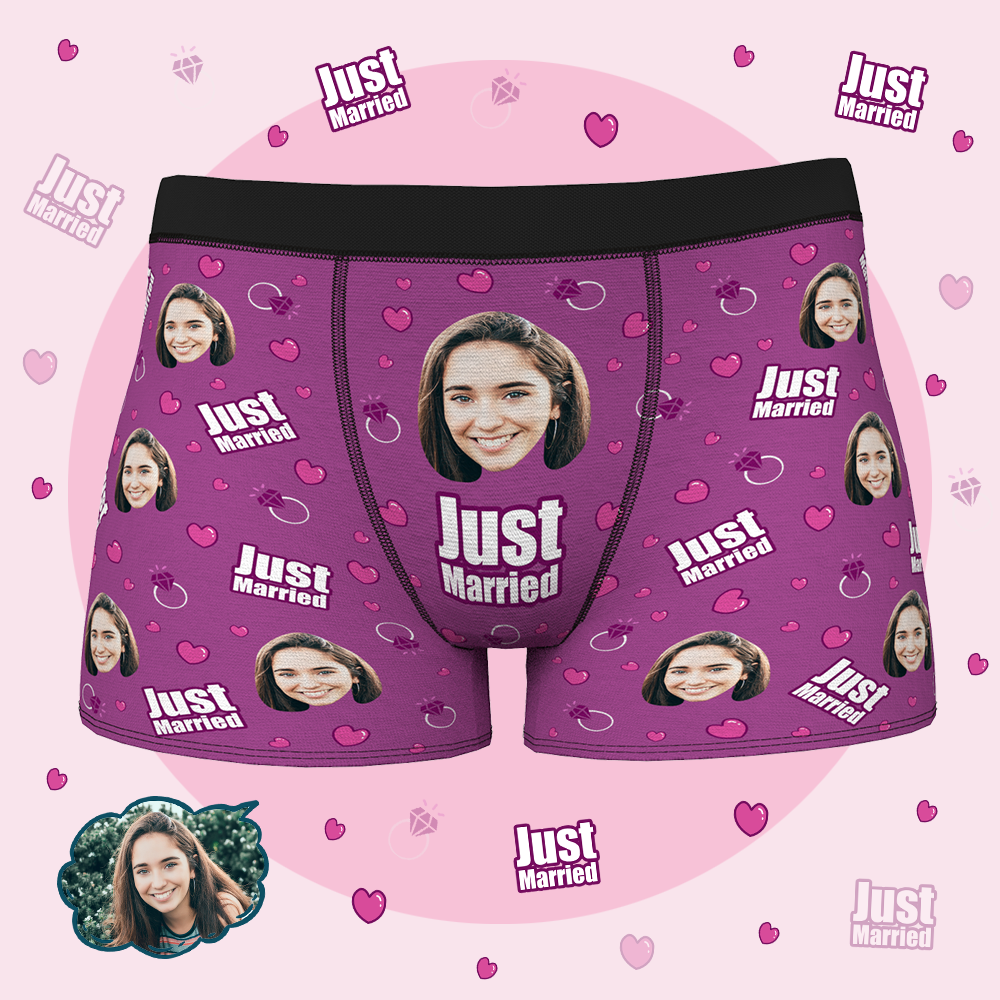 Custom Men Face Boxer - Just Married - MyFaceBoxer