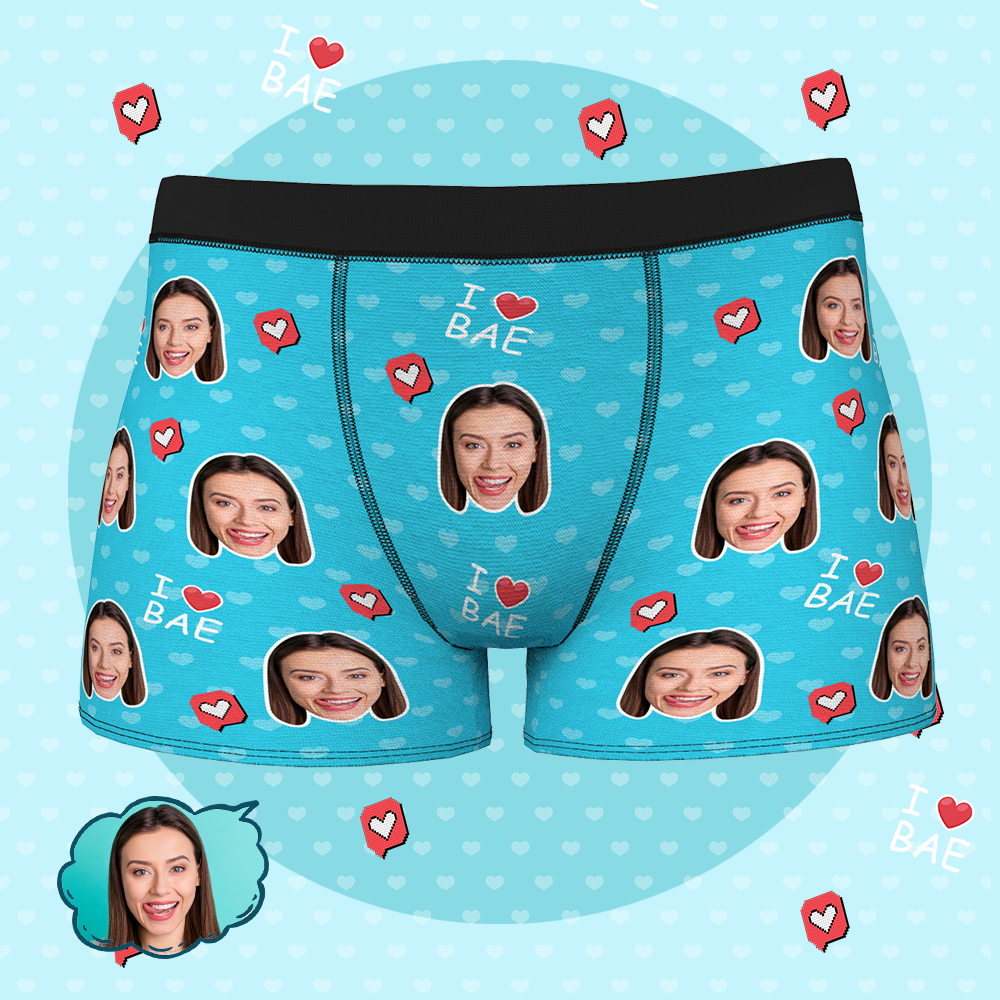 Custom Face Boxer Shorts - I LOVE BAE - MyFaceBoxer