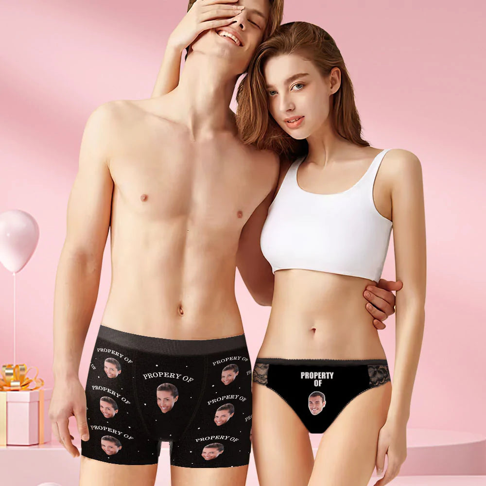 Custom Face Matching Underwear for Couples Property of Me Valentine's Day Gift for Lovers
