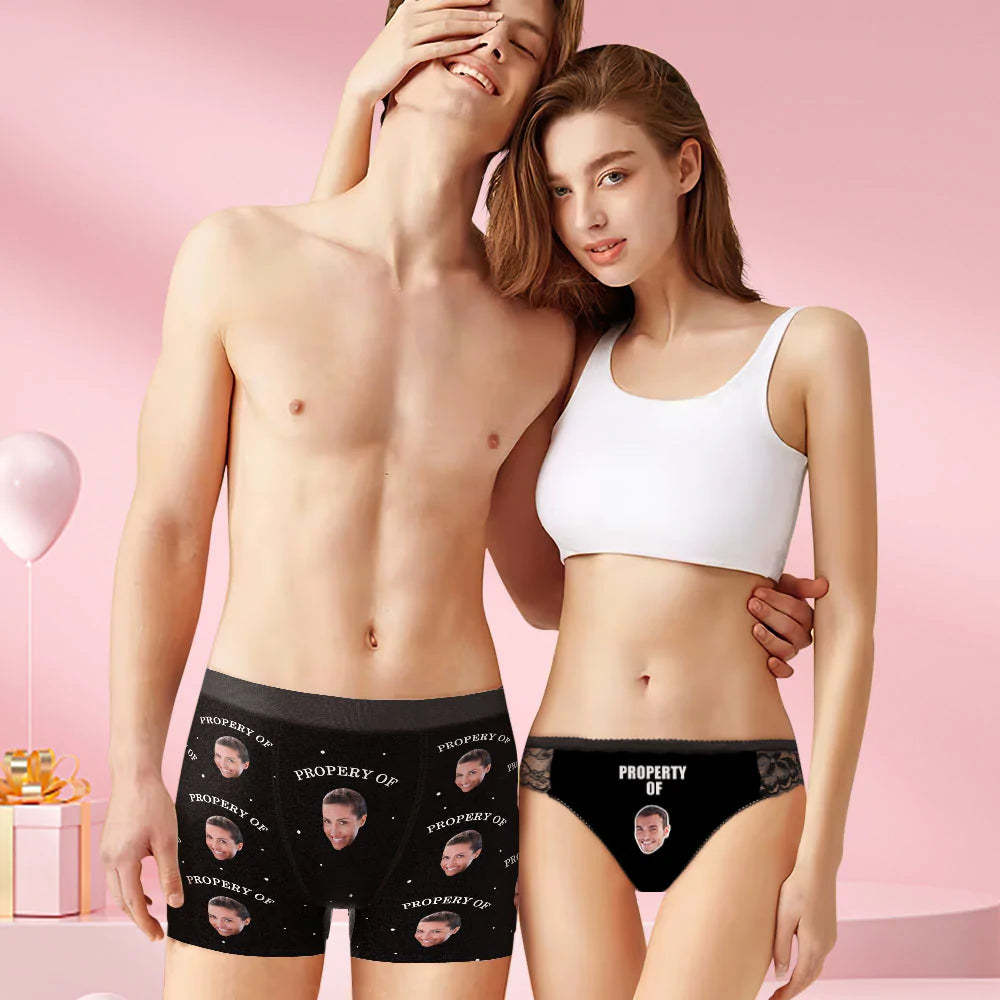 Custom Face Matching Underwear for Couples Property of Me Valentine's Day Gift for Lovers - MyFaceBoxer