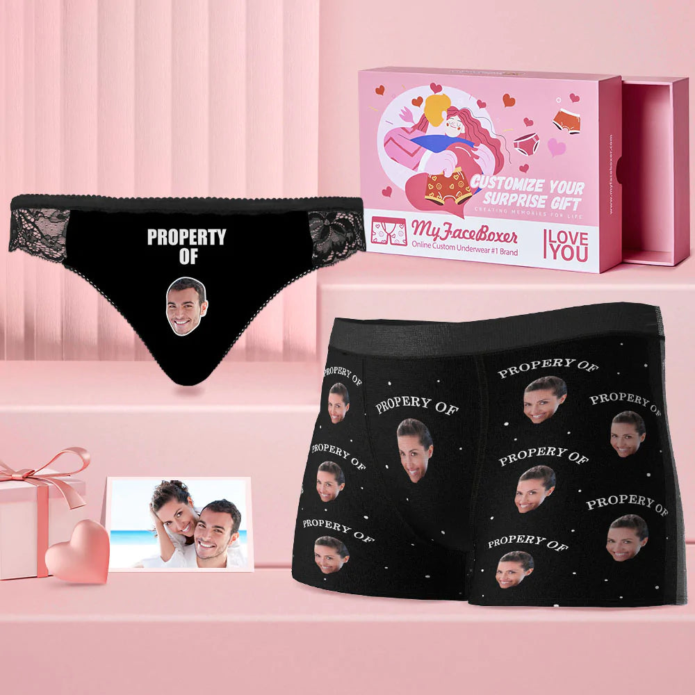 Custom Face Matching Underwear for Couples Property of Me Valentine's Day Gift for Lovers