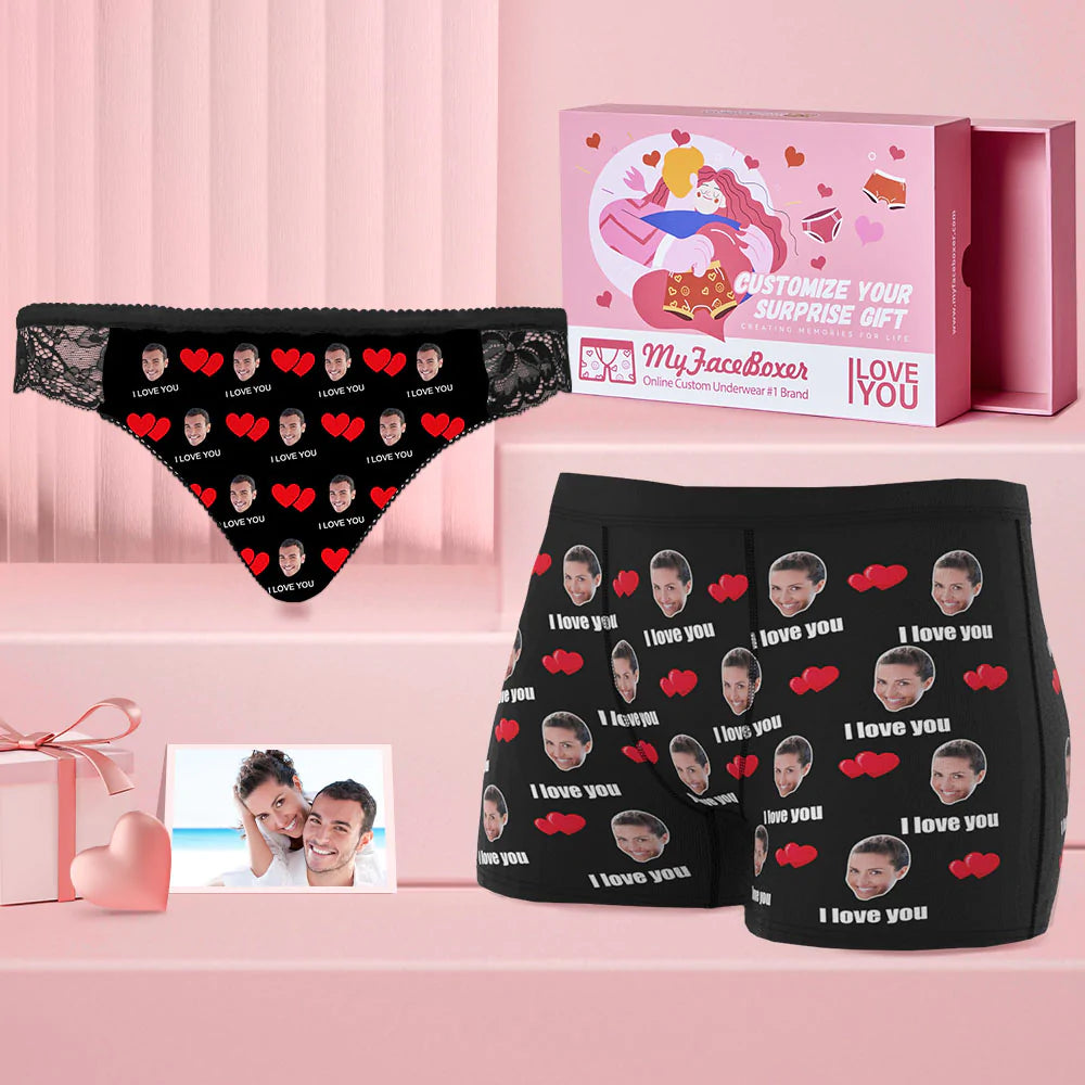 Custom Face Matching Underwear for Couples I Love You Gift for Lovers - MyFaceBoxer