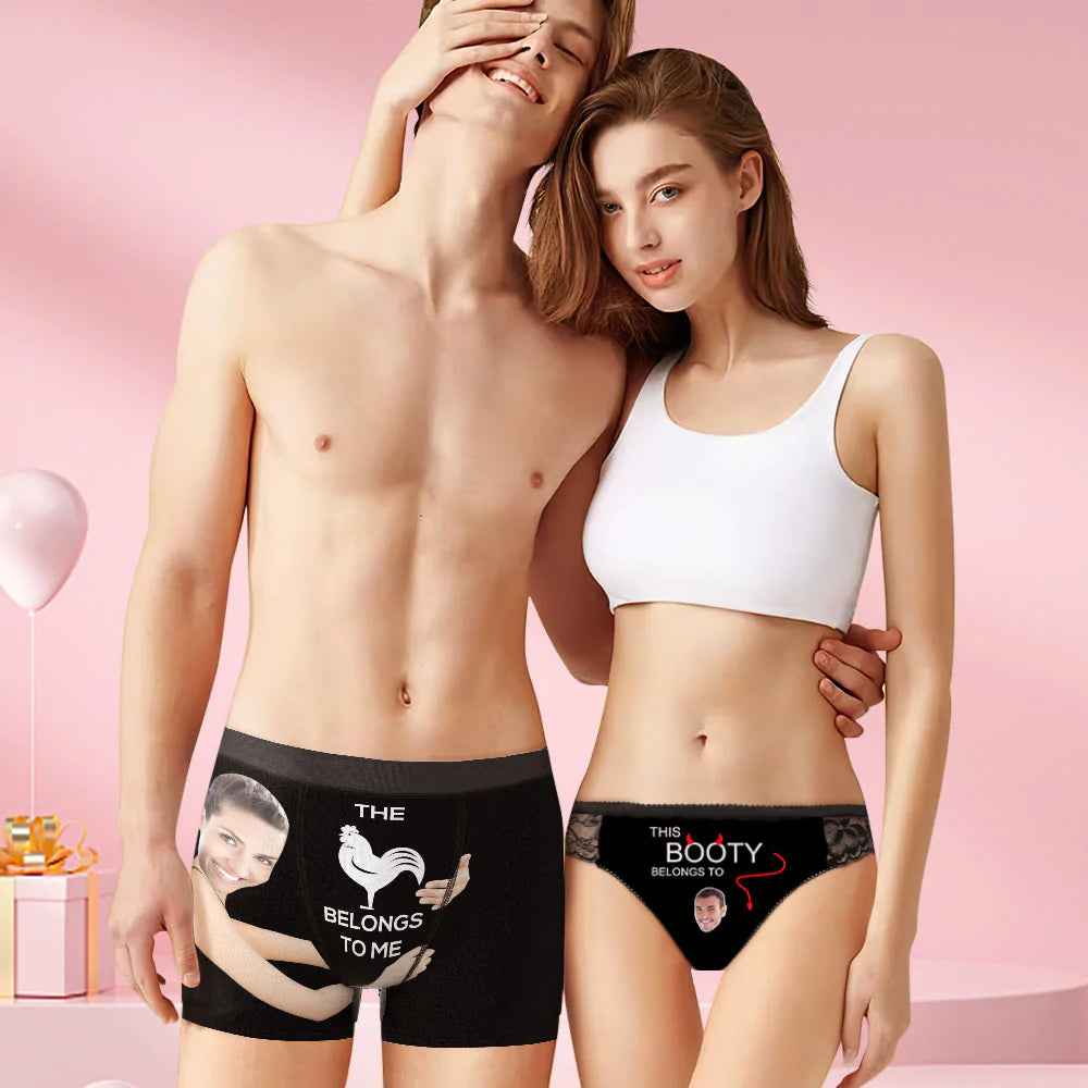 Custom Face Matching Underwear for Couples Belong to Me Valentine's Day Gift for Lovers - MyFaceBoxer