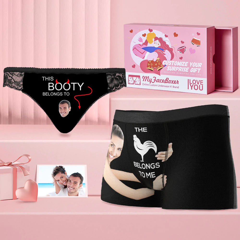 Custom Face Matching Underwear for Couples Belong to Me Valentine's Day Gift for Lovers - MyFaceBoxer