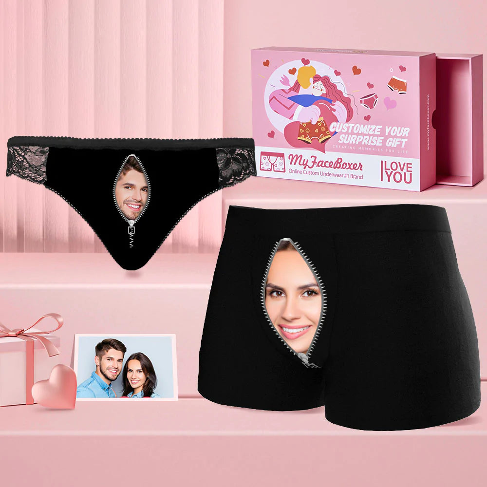 Custom Face Matching Underwear for Couples Zipper Style Valentine's Day Gift - MyFaceBoxer