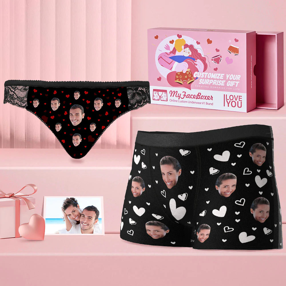Custom Face Matching Underwear for Couples Love of Heart Valentine's Day Gift for Lovers - MyFaceBoxer