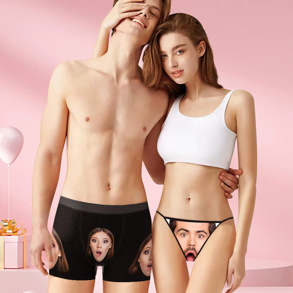 Custom Sexy Face Matching Underwear for Couples Valentine's Day Gift for Lovers - MyFaceBoxer