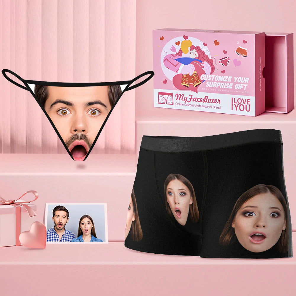 Custom Sexy Face Matching Underwear for Couples Valentine's Day Gift for Lovers - MyFaceBoxer