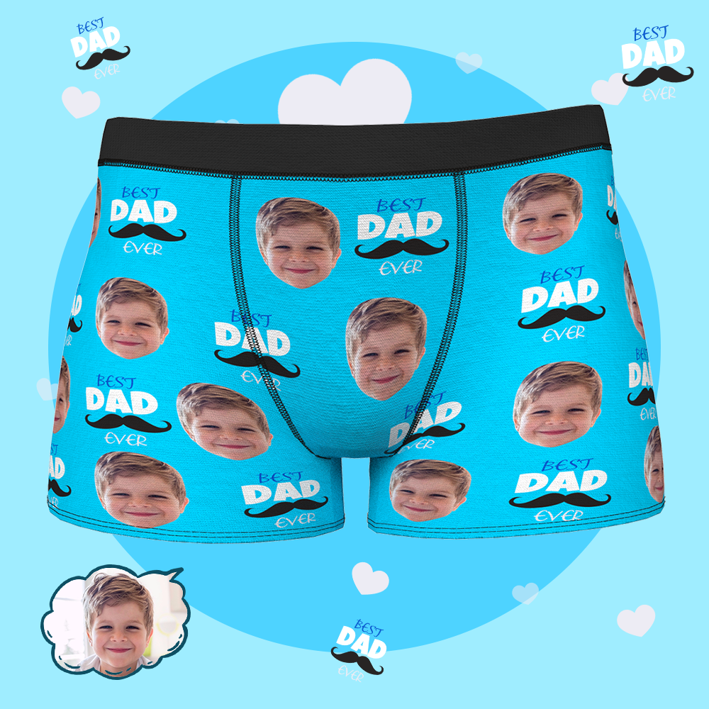 Custom Face Men's Boxer Briefs Personalized Photo Underwear for Men Boxer Shorts with Face Blue Father's Day Gifts Best Father's Boxer Briefs - BEST DAD EVER - MyFaceBoxer