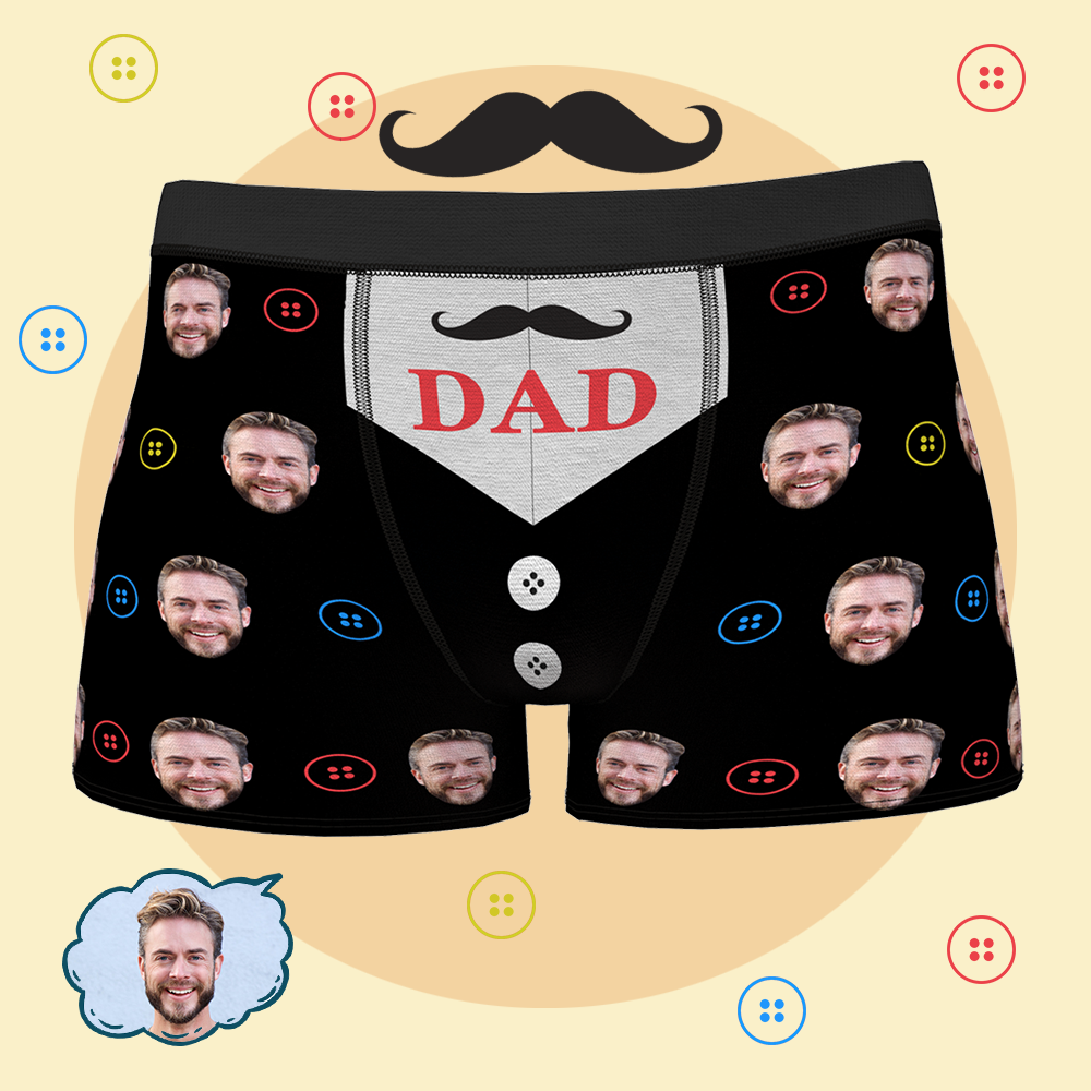 Custom Face Men's Boxer Briefs Personalized Photo Underwear for Men Colorful Buttons Boxer Shorts with Face Father's Day Gifts Best Father's Boxer Briefs - DAD - MyFaceBoxer