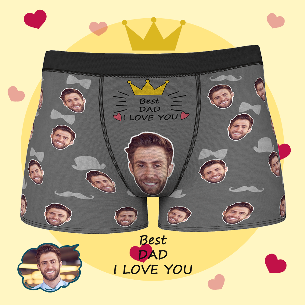 Custom Face Men's Boxer Briefs Personalized Photo Underwear for Men Grey Boxer Shorts with Face Father's Day Gifts Best Father's Boxer Briefs - Best Dad I Love You - MyFaceBoxer