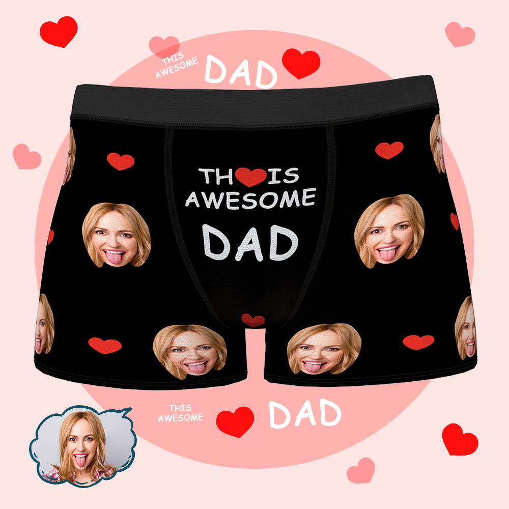 Custom Face Men's Boxer Briefs Personalized Photo Underwear for Men Black Boxer Shorts with Face Father's Day Gifts Best Father's Boxer Briefs - Awesome Dad - MyFaceBoxer