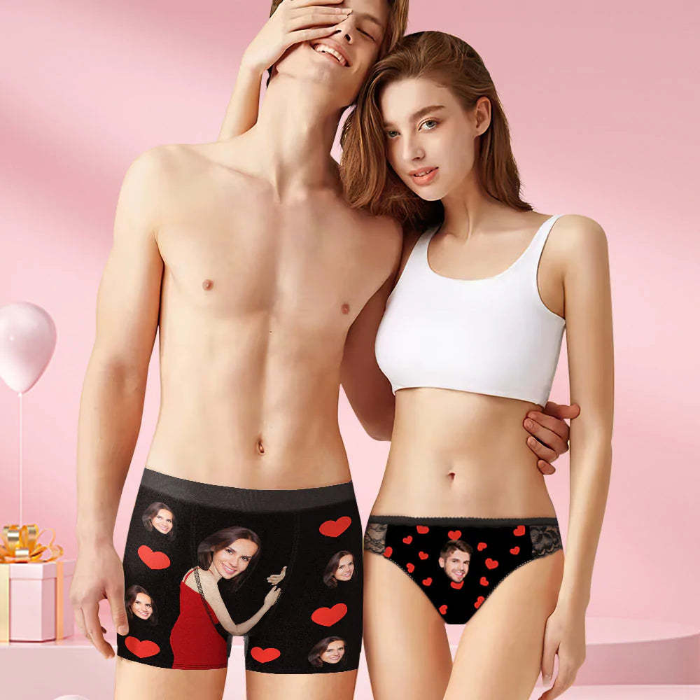 Custom Face Couples Matching Underwear Love of Heart Gift for Lovers - MyFaceBoxer