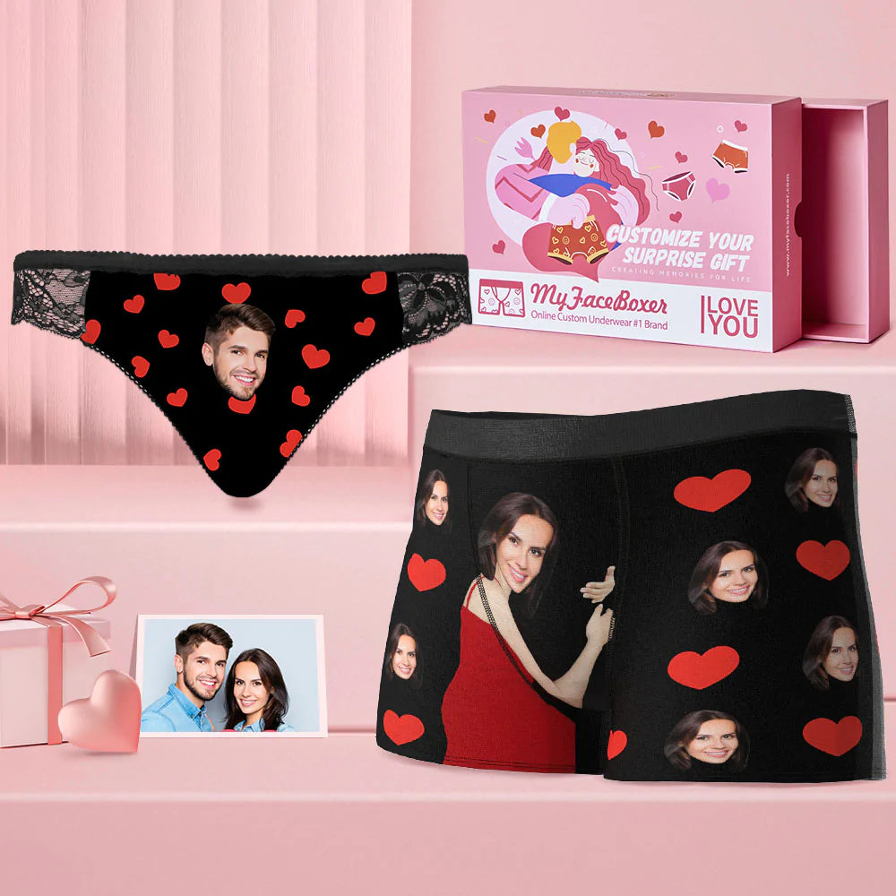 Custom Face Couples Matching Underwear Love of Heart Gift for Lovers