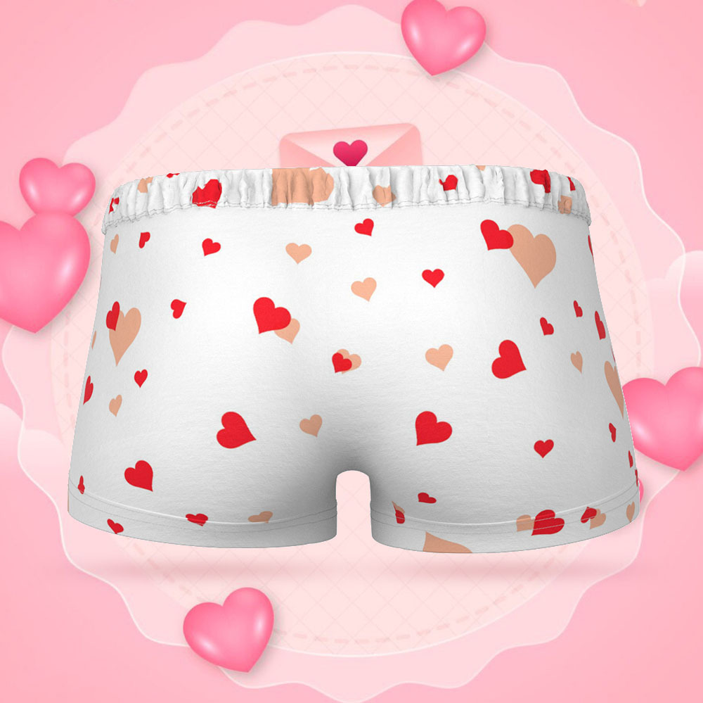Custom Face Women's Boy Short White Heart Underwear Gifts For Her - MyFaceBoxer