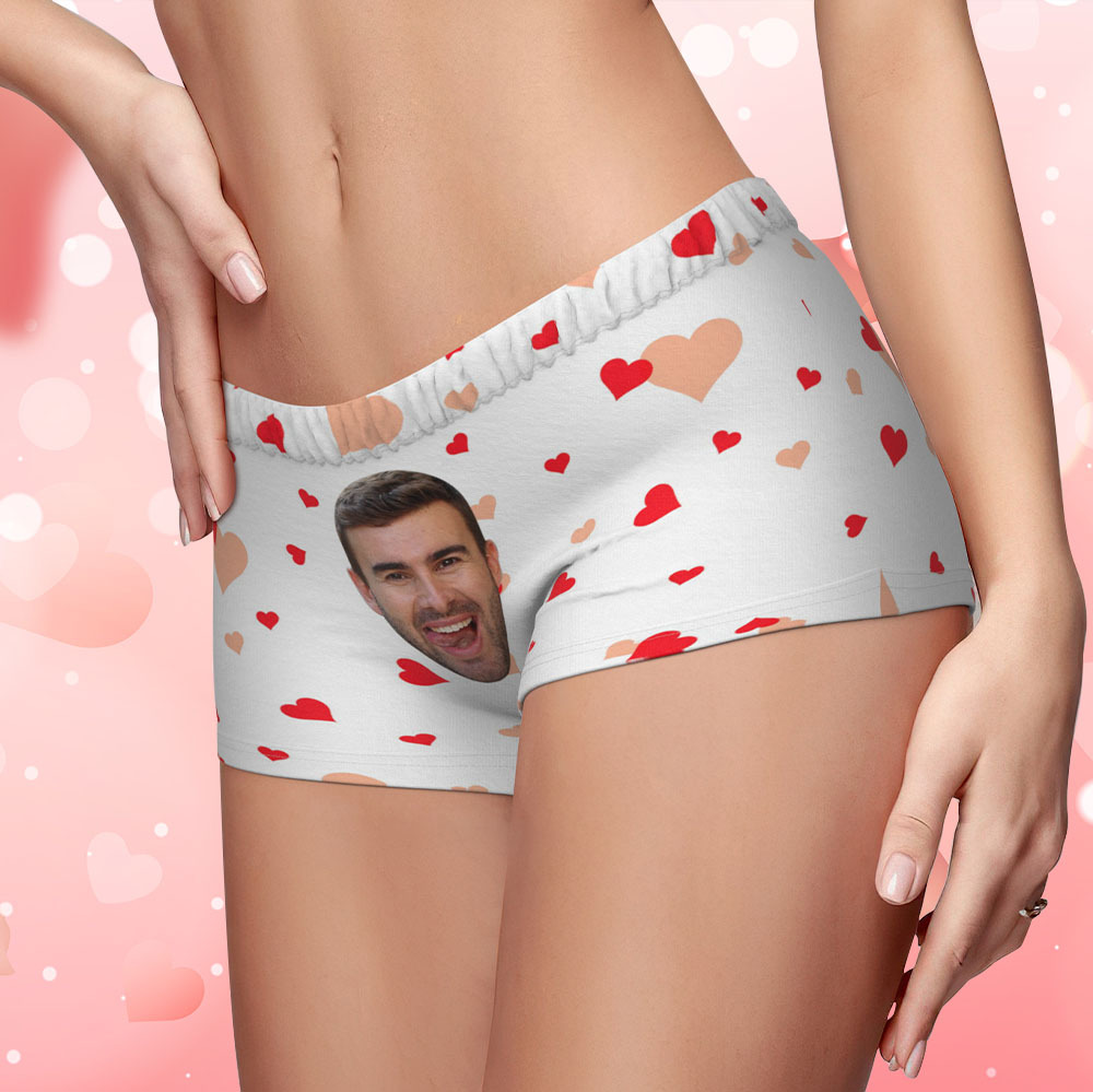 Custom Face Women's Boy Short White Heart Underwear Gifts For Her - MyFaceBoxer