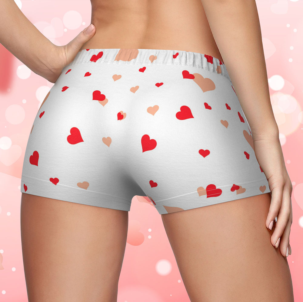 Custom Face Women's Boy Short White Heart Underwear Gifts For Her - MyFaceBoxer