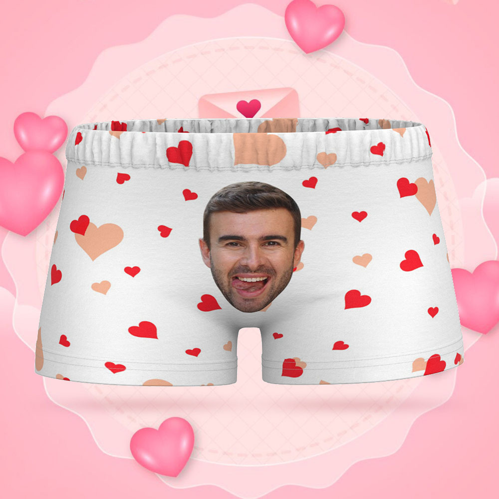 Custom Face Women's Boy Short White Heart Underwear Gifts For Her - MyFaceBoxer