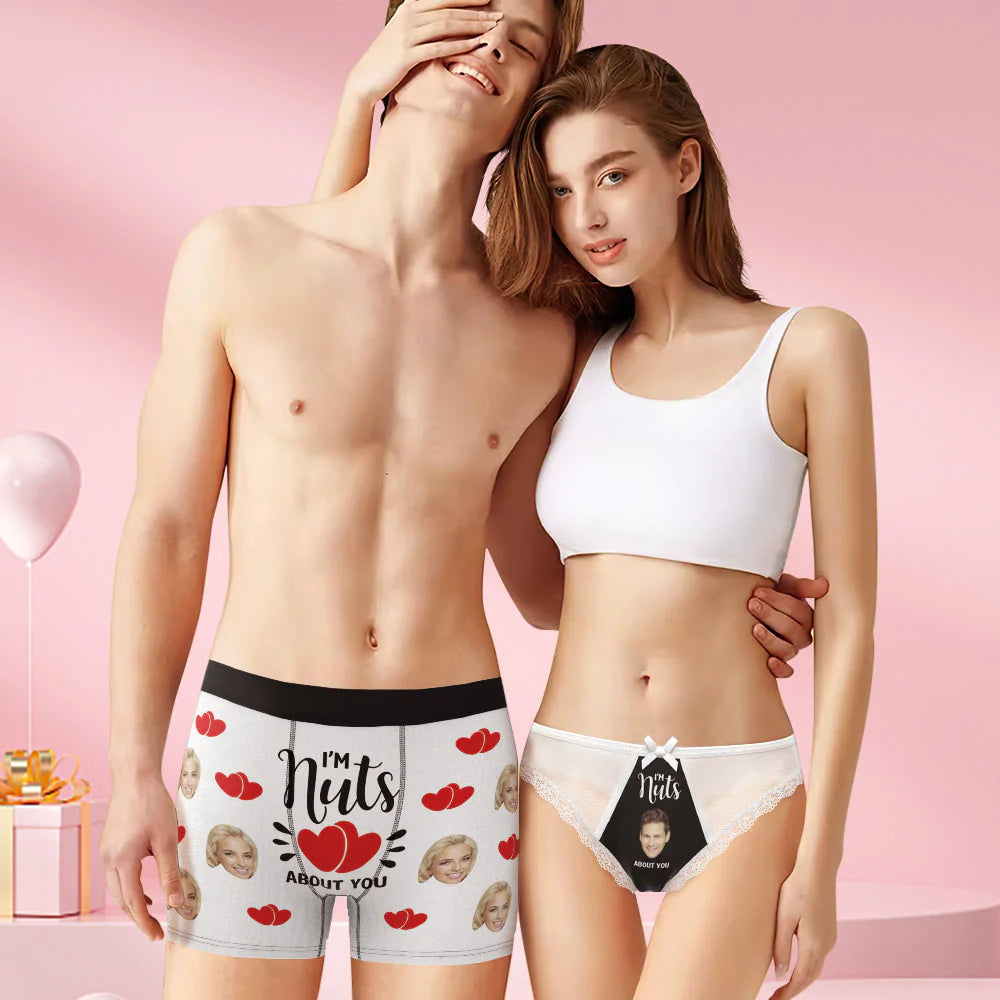 Custom Face Matching Underwear for Couples I'm Nuts About You Valentine's Day Gift for Lovers - MyFaceBoxer