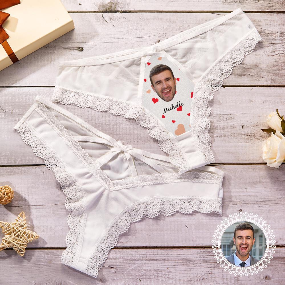 Custom Face Lace Thong Sexy Lace Panties Funny Gift with Boyfriend Name - MyFaceBoxer