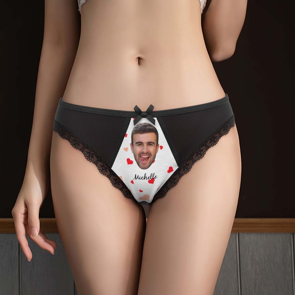 Custom Face Lace Thong Sexy Lace Panties Funny Gift with Boyfriend Name - MyFaceBoxer