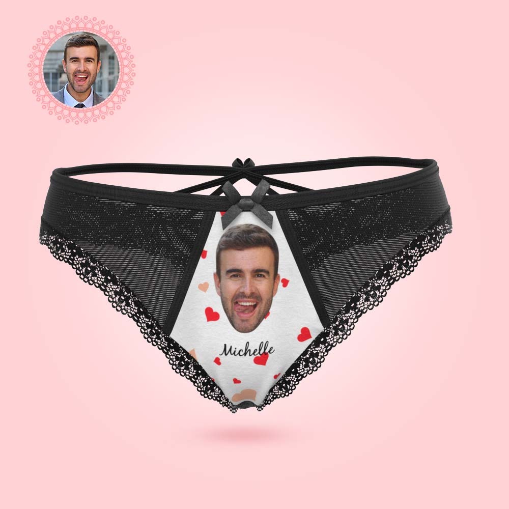 Custom Face Lace Thong Sexy Lace Panties Funny Gift with Boyfriend Name - MyFaceBoxer