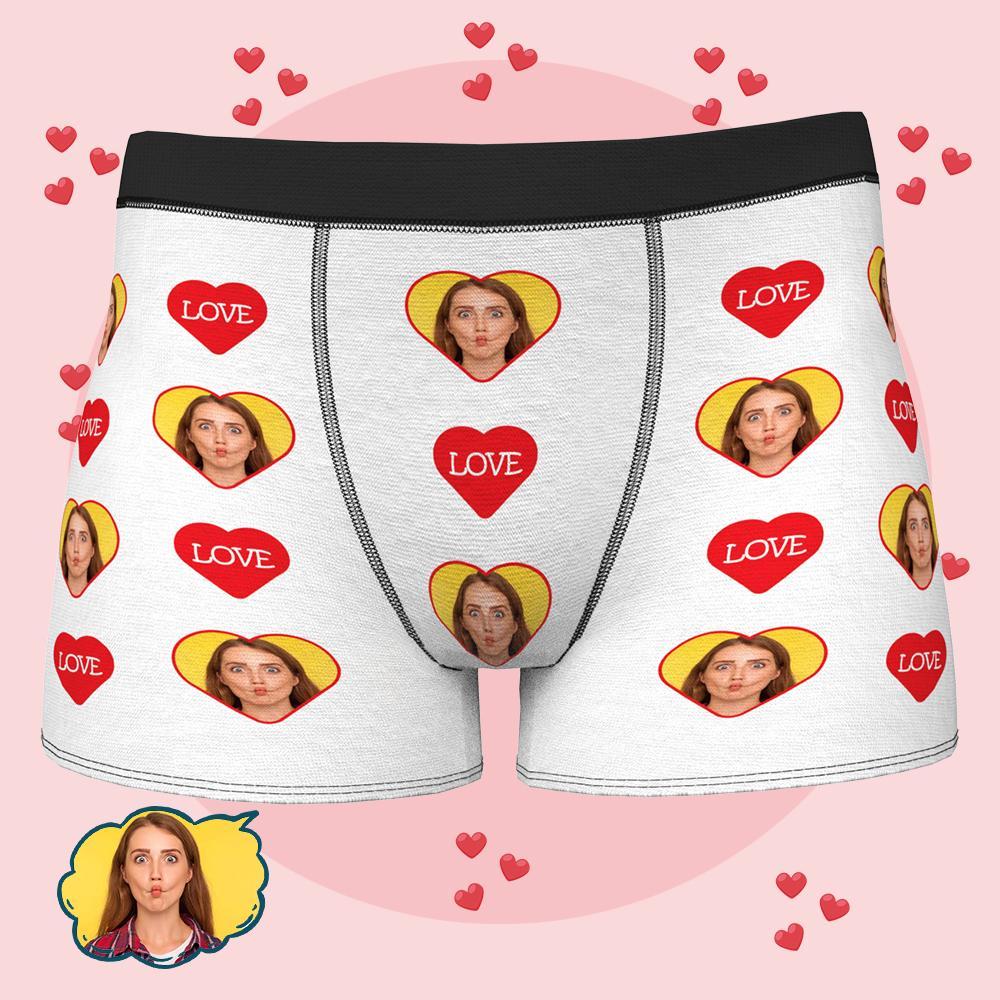 Custom Funny Face Boxers Personalised Photo Underwear Gift for Men - Love Heart - MyFaceBoxer