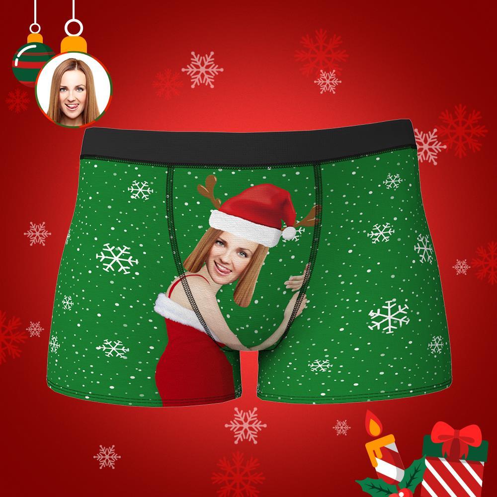 Custom Girlfriend Face Boxers Shorts Green Personalised Photo Underwear Christmas Gift for Men