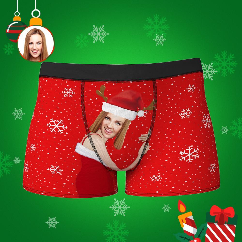 Custom Girlfriend Face Boxers Shorts Green Personalised Photo Underwear Christmas Gift for Men