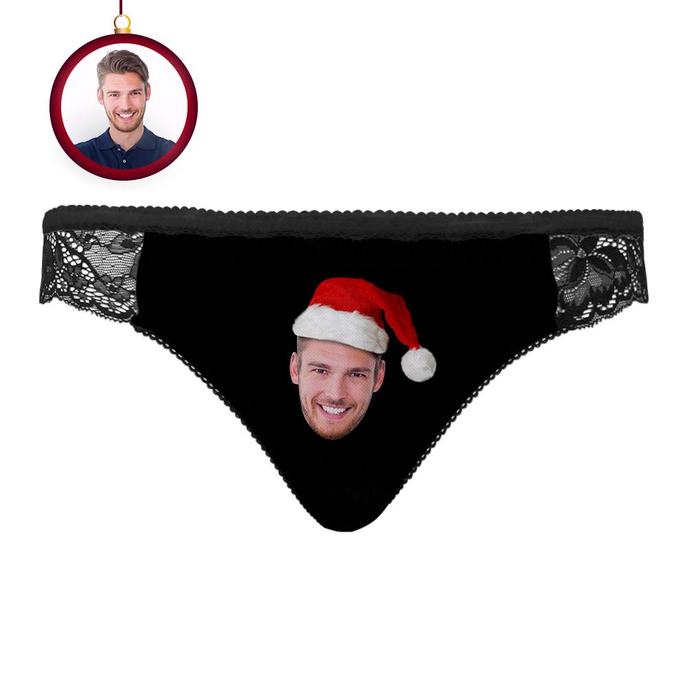 Custom Face Lace Panty Christmas Hat Women Sexy Panties with Boyfriend Face - MyFaceBoxer