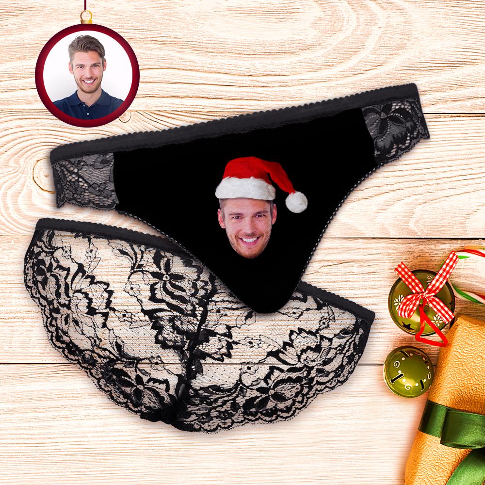Custom Face Lace Panty Christmas Hat Women Sexy Panties with Boyfriend Face - MyFaceBoxer
