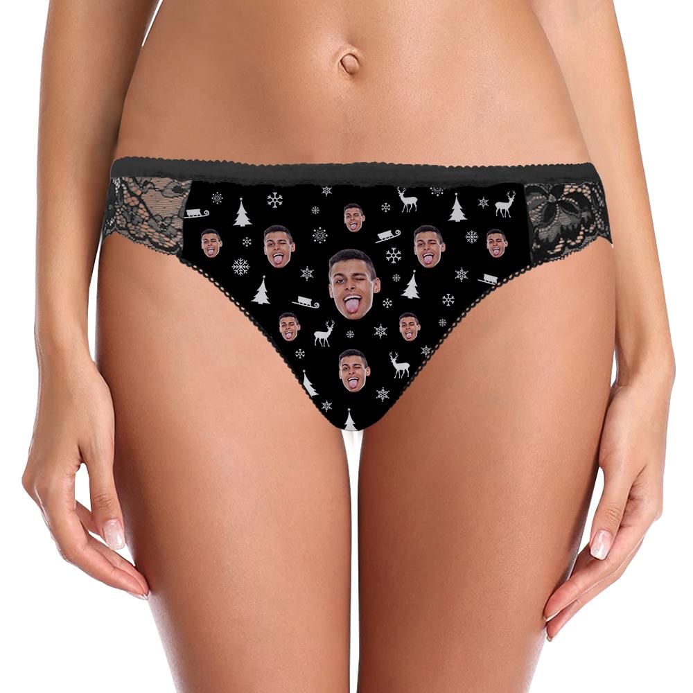 Custom Face Lace Panty Merry Christmas Women Sexy Panties with Boyfriend Face - MyFaceBoxer