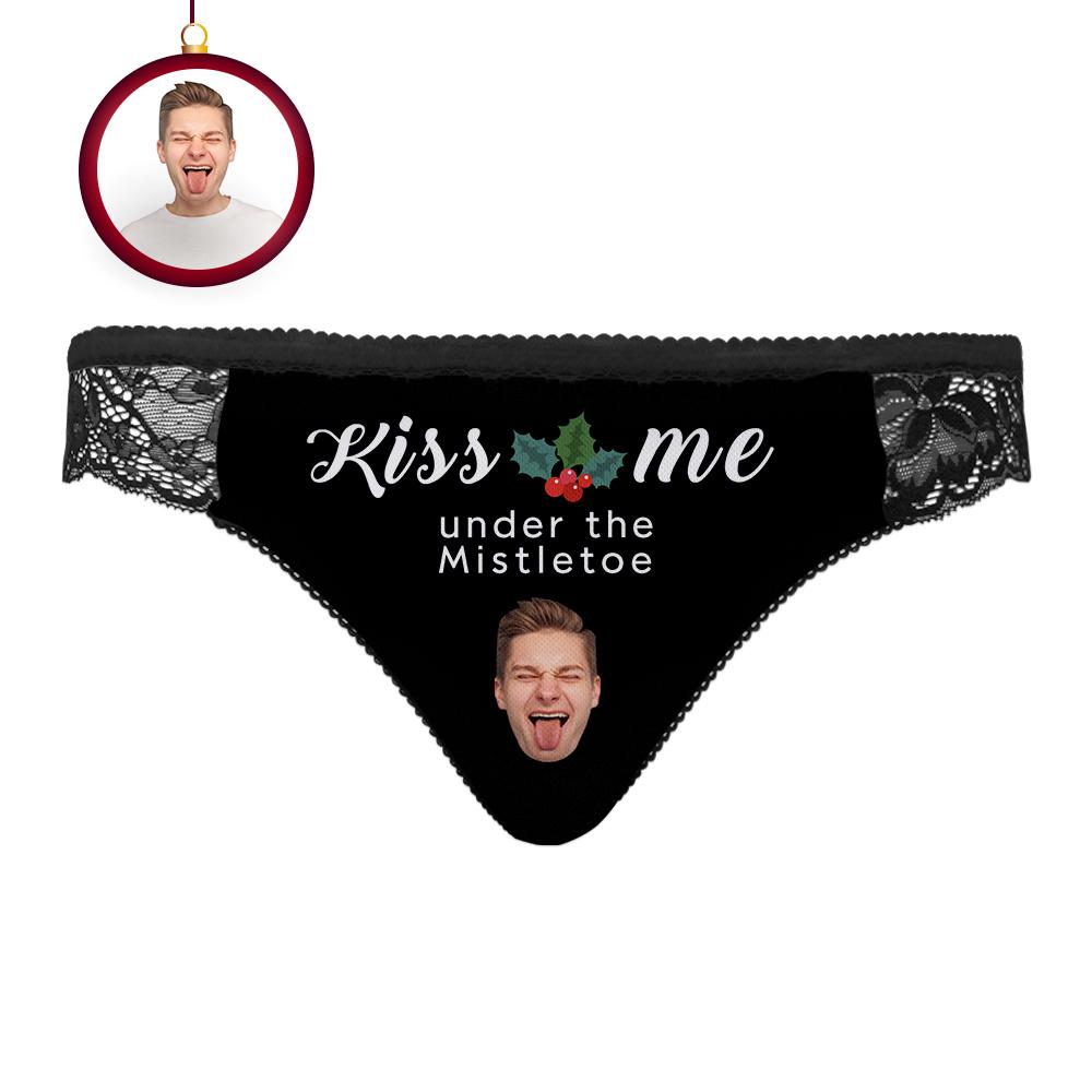 Custom Face Lace Panty Women Sexy Panties Kiss Me Under The Mistletoe - MyFaceBoxer