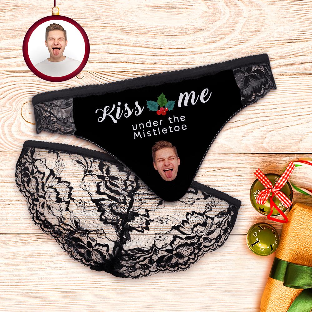 Custom Face Lace Panty Women Sexy Panties Kiss Me Under The Mistletoe - MyFaceBoxer