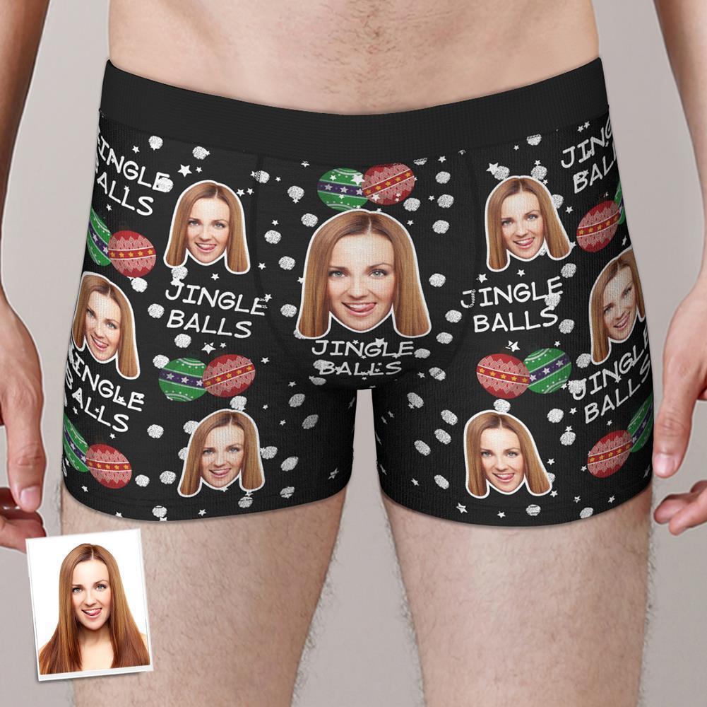 Custom Christmas Face Boxers Shorts Personalised Photo Underwear JINGLE BALLS Christmas Gift for Men - MyFaceBoxer