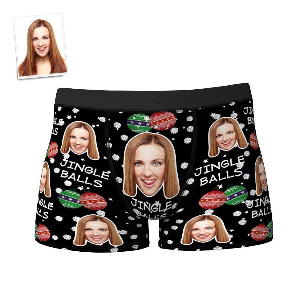 Custom Christmas Face Boxers Shorts Personalised Photo Underwear JINGLE BALLS Christmas Gift for Men - MyFaceBoxer