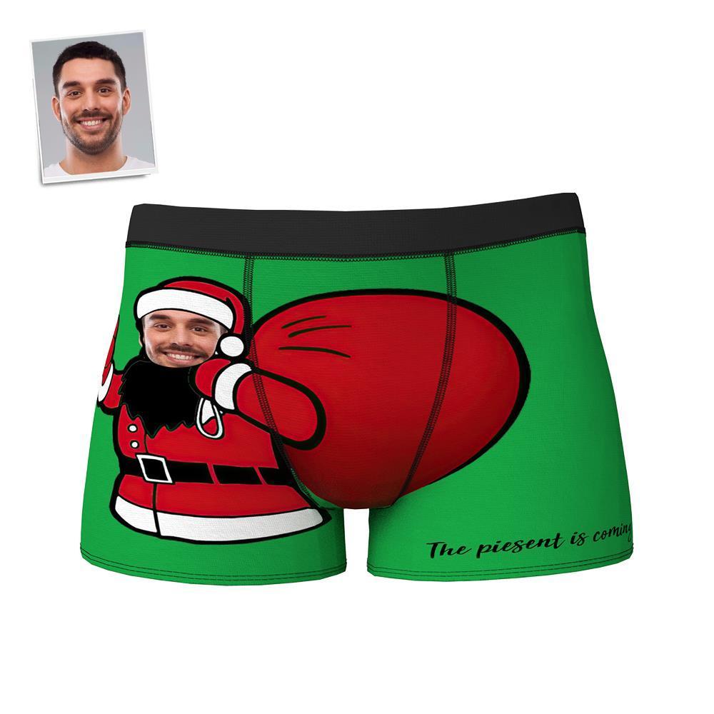 Custom Face Boxer Shorts Personalized Photo Boxer Shorts Christmas Gift - the Present is Coming - MyFaceBoxer