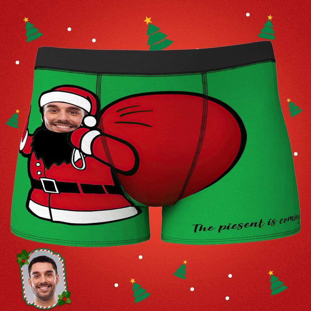 Custom Face Boxer Shorts Personalized Photo Boxer Shorts Christmas Gift - the Present is Coming - MyFaceBoxer