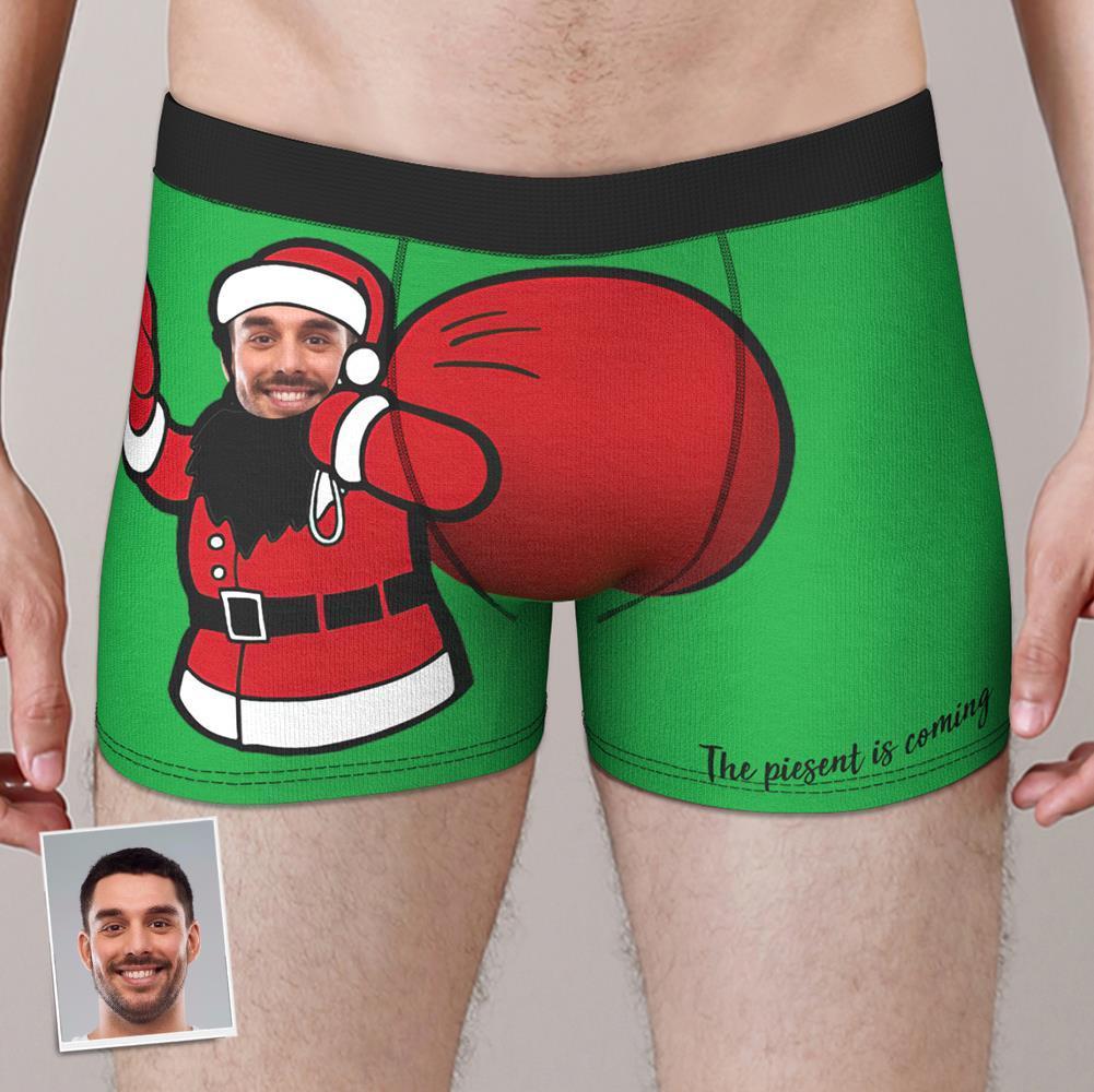 Custom Face Boxer Shorts Personalized Photo Boxer Shorts Christmas Gift - the Present is Coming - MyFaceBoxer