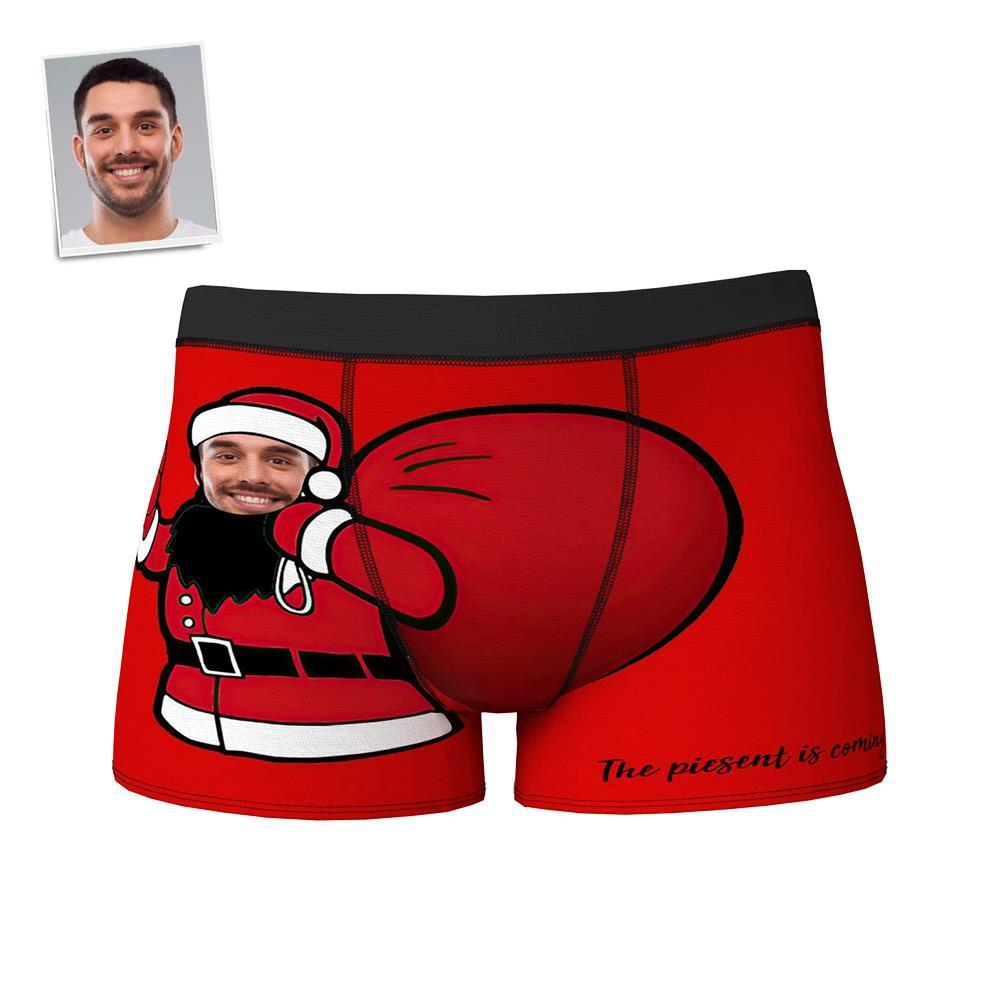Custom Face Boxer Shorts Personalized Photo Boxer Shorts Christmas Gift - the Present is Coming - MyFaceBoxer