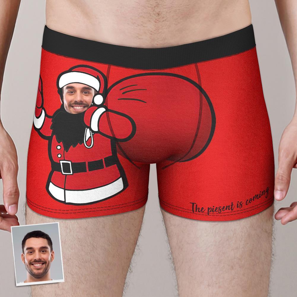 Custom Face Boxer Shorts Personalized Photo Boxer Shorts Christmas Gift - the Present is Coming - MyFaceBoxer