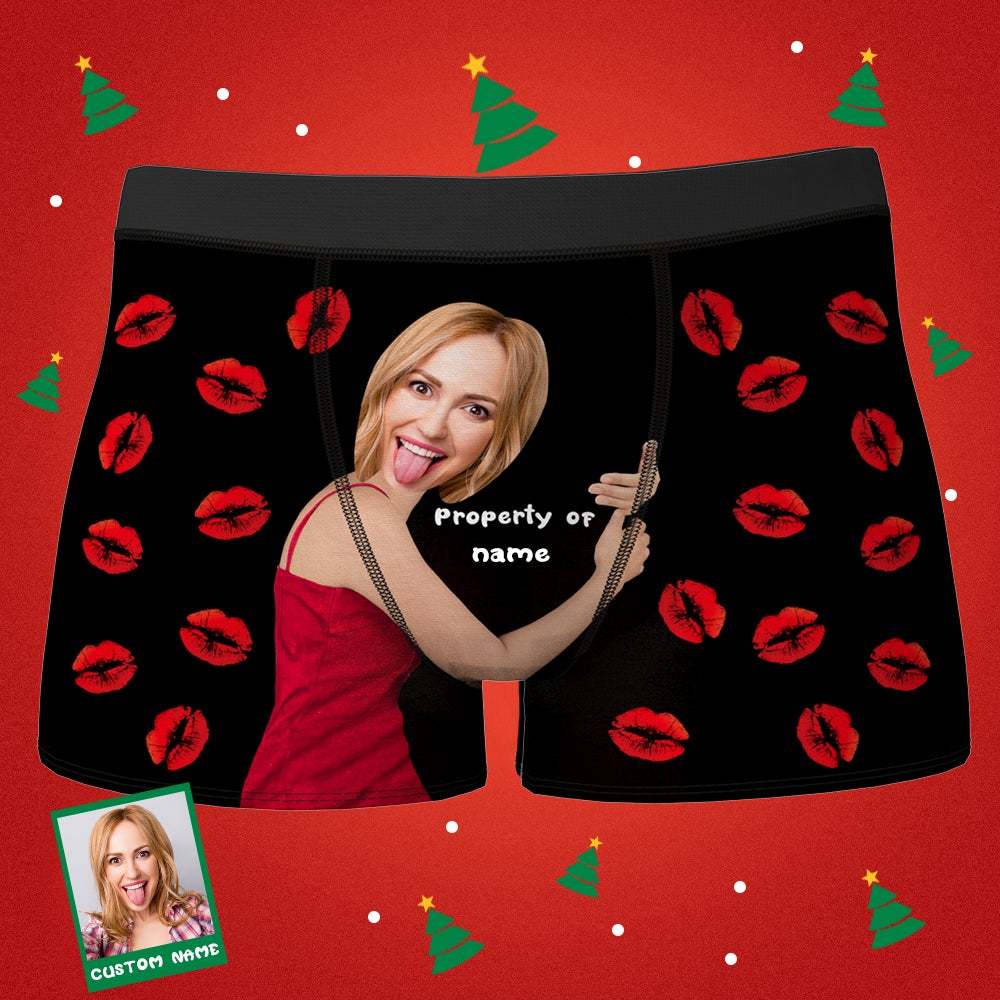 Custom Love Hug Property Of Name Boxers Personalized Face Boxers Briefs Christmas Gift - MyFaceBoxer
