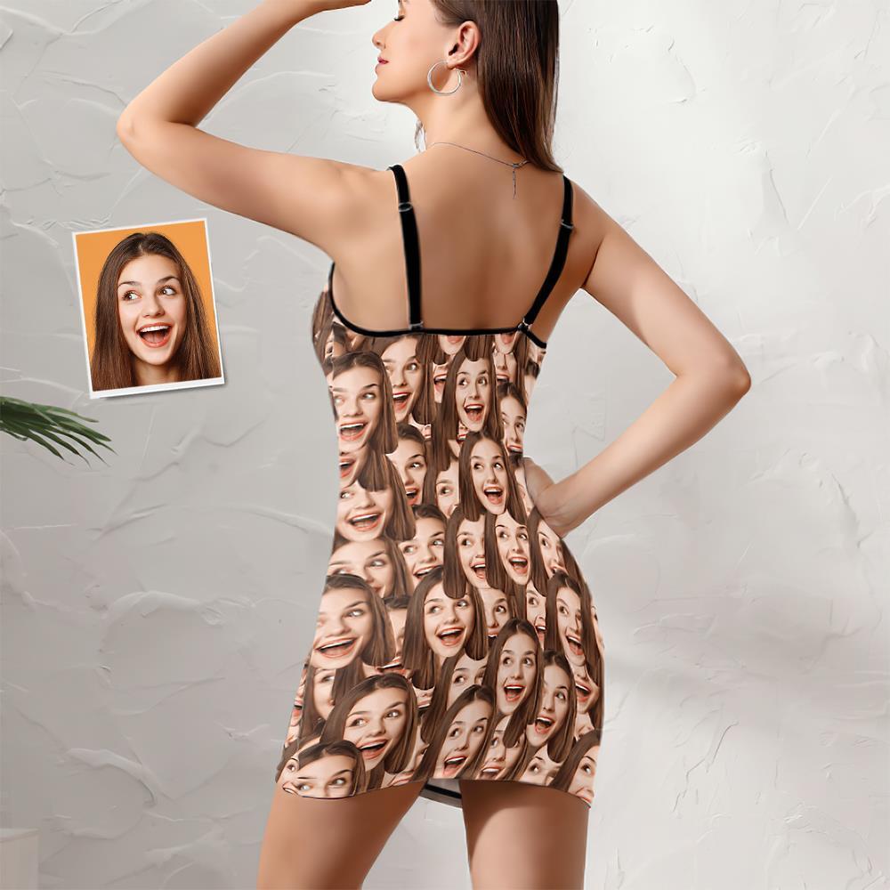 Personalized Women Face Mash Nightdress Custom Women Sexy Sleeveless Pajamas - MyFaceBoxer